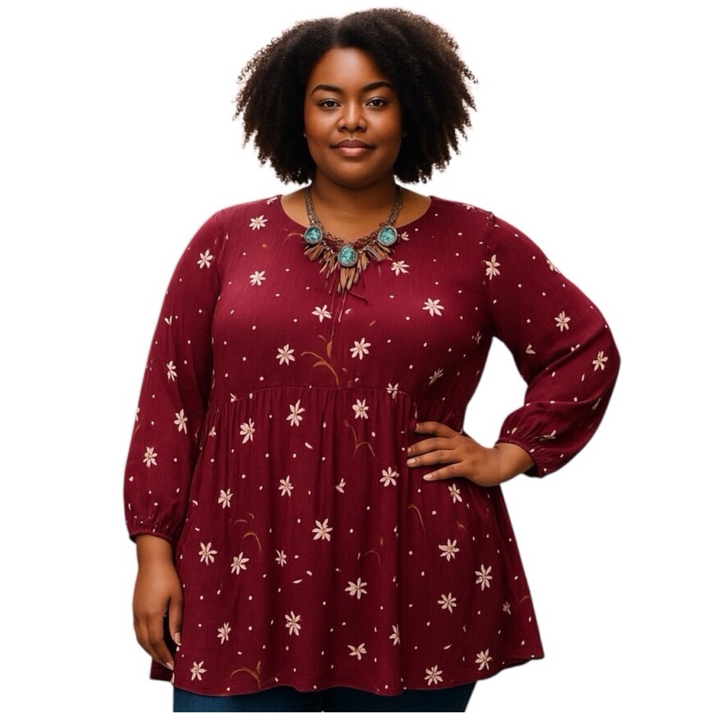 Torrid 3 Juicy Berry Peasant Tie Neck Tuni-Blouse